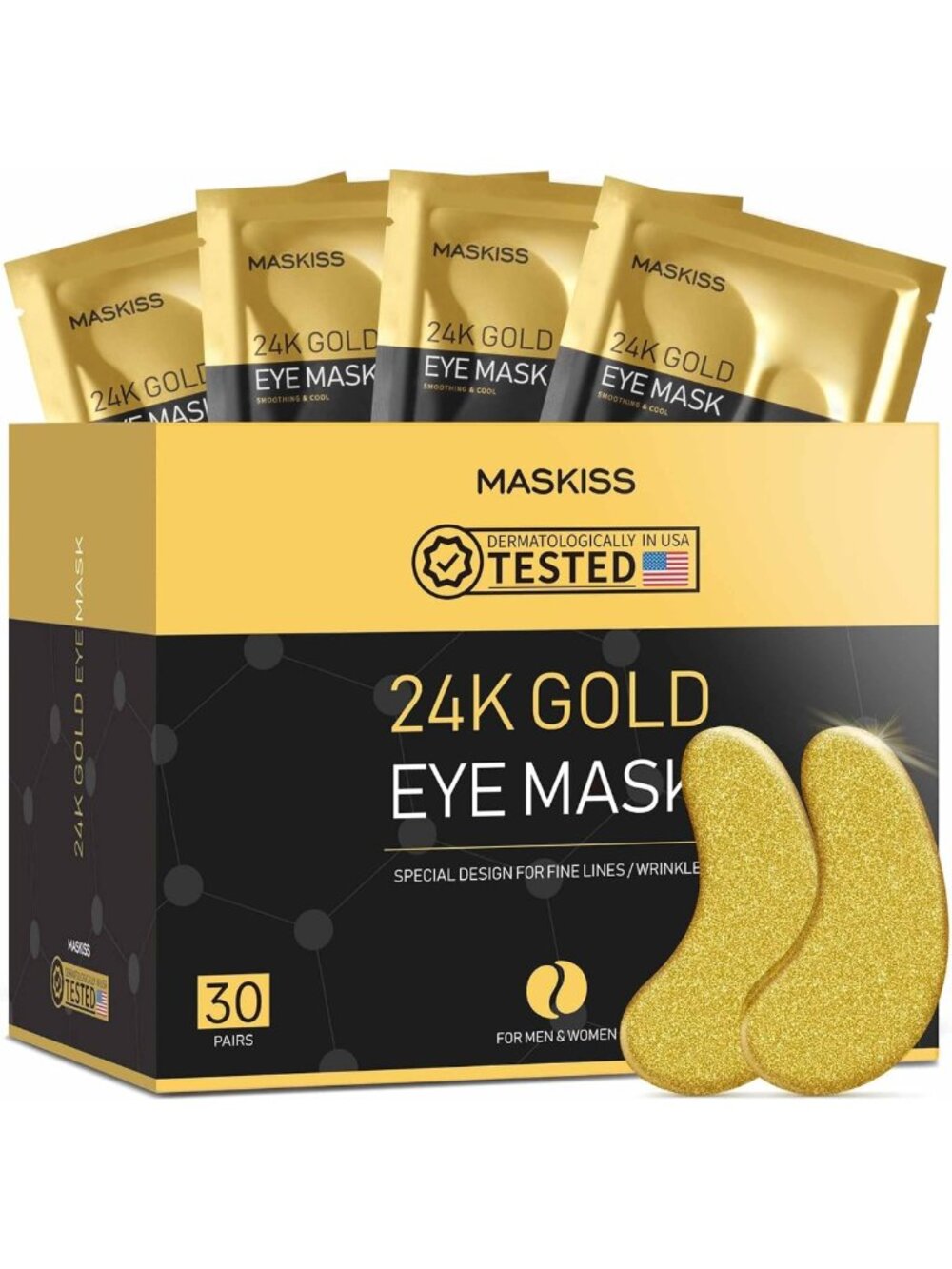 24k Gold Under Eye Patches - 30 Pairs Collagen Eye Masks for Dark Circles